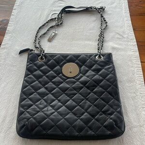 DKNY Black Quilted Leather Shoulder Bag with Chain Straps